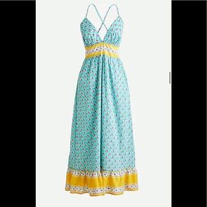 J. CREW Blue Saffron Criss Cross Maxi Dress Block Print